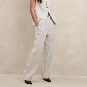 Banana Republic Lina Straight Linen Pant Natural Oatmeal Trouser 12 Long Boho